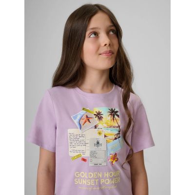 3. Girls' regular printed T-shirt 4F 4FJRAW26TTSHF4326-052S