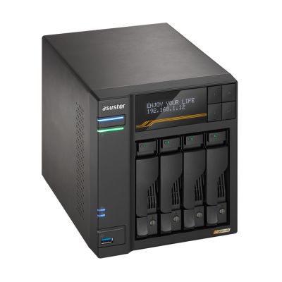 9. NAS Asustor AS6804T; Tower; 4x (3.5" SATA HDD/ 2.5" SSD); AMD Ryzen Embedded V3C14; 16G ECC DDR5 SODIMM (max. 64GB), 2x 10GbE, 2x 5GbE, 4x M.2 2280 NVMe PCIe 4.0, 2x USB4, 2x USB 3.2 Gen, 1x optional 10 GbE card