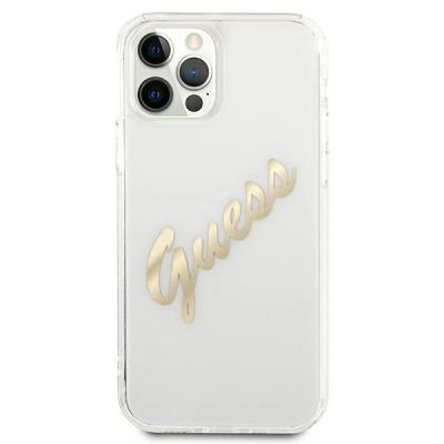 3. Guess GUHCP12MKTRSVGO iPhone 12/12 Pro 6.1" Transparent hardcase Vintage Script Gold
