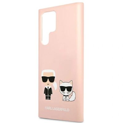 6. Karl Lagerfeld Silicone Ikonik Karl & Choupette Case for Samsung Galaxy S22 Ultra - Light Pink