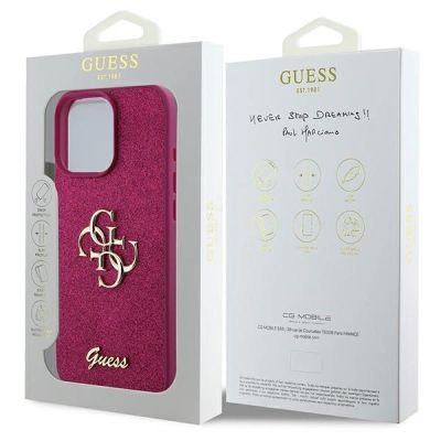 8. Guess Glitter Script Big 4G iPhone 16 Pro Case - Purple