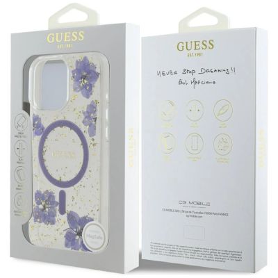 8. Guess Resin Flowers MagSafe case for iPhone 16 Pro - purple