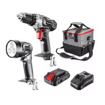 Set of cordless power tools: drill/driver, flashlight, bag, Energy+ 18V battery, Li-Ion 2.0Ah, charger