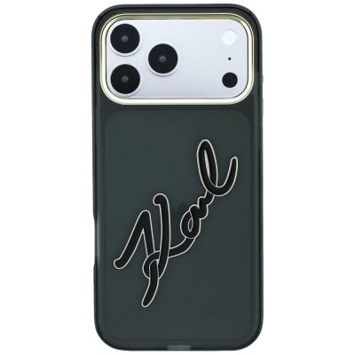 3. Karl Lagerfeld IML Big Signature Resin Metal Frame Case for iPhone 18 Pro / 17 Pro - Black