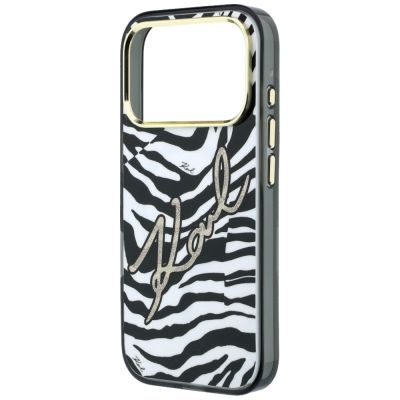 6. Karl Lagerfeld IML Signature Zebra Glitter MagSafe Case for iPhone 17 Pro / 18 Pro - Gold