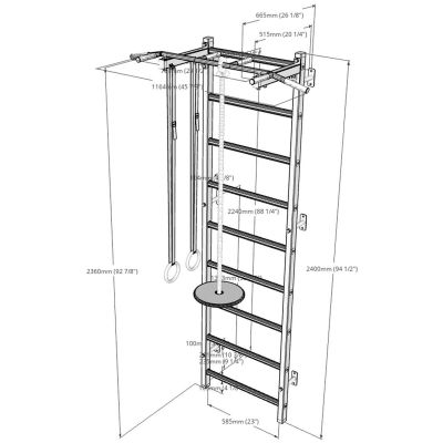 22. GYMNASTIC WOODEN AND METAL WALL BAR WITH METAL BAR AND ACCESSORIES FOR CHILDREN BENCHK 721W A076