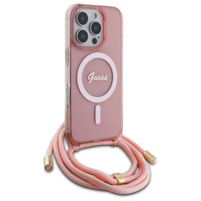 3. Guess Crossbody Cord Script MagSafe Case for iPhone 16 Pro Max - Pink