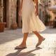 7. Women's leather sandals with a flower, beige, Vinceza 26-66951