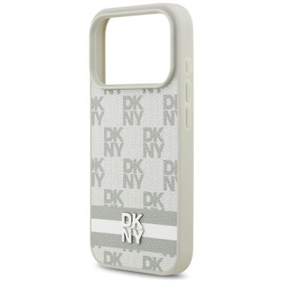 6. DKNY Checkered with Printed Stripes iPhone 17 Pro Case - Beige