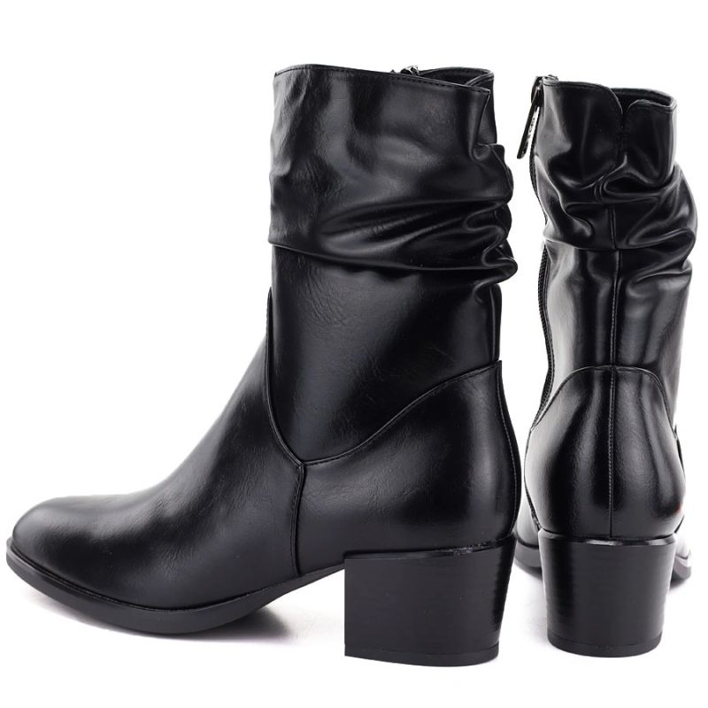 10. Women's high-heeled ankle boots with a gathered upper, black Vinceza 58682