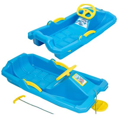 PLASTIC SLEDGE WITH BRAKE AND HANDLEBAR ADAŚ 84x43x25CM BLUE