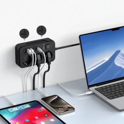 5. Tech-Protect PC3X6 Power Strip 3 Sockets 240V + 3xUSB-A + 3xUSB-C 200cm - Black