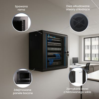 12. Extralink 4U 600x600 Black Wall-Mounted Rack Cabinet