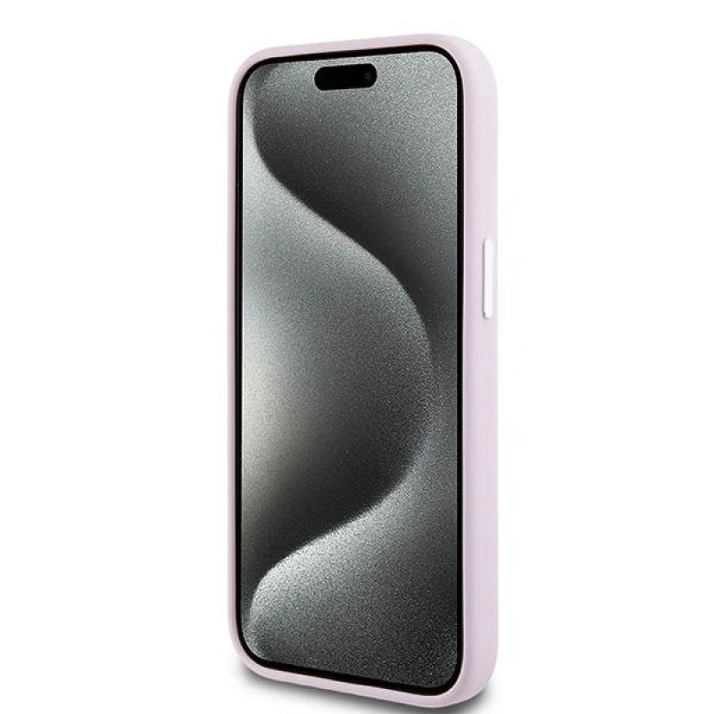 5. DKNY Liquid Silicone Small Metal Logo MagSafe Case for iPhone 15 Plus / 14 Plus - Pink