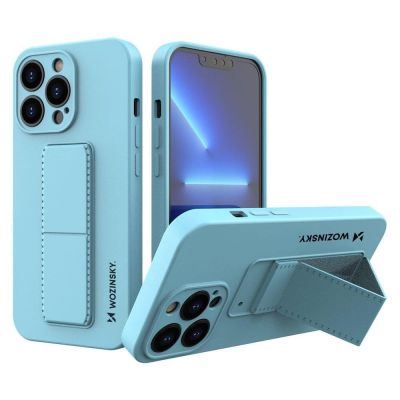 Wozinsky Kickstand Case iPhone 13 mini silicone case with stand light blue