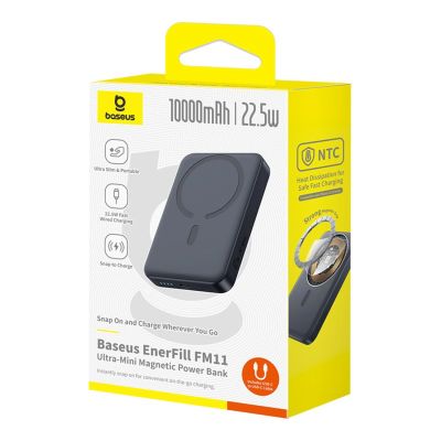 6. Baseus EnerFill FM11 Ultra-Mini 10000mAh 22.5W MagSafe Compatible Power Bank with Baseus Simple USB-C 20V/3A 30cm Cable - Black