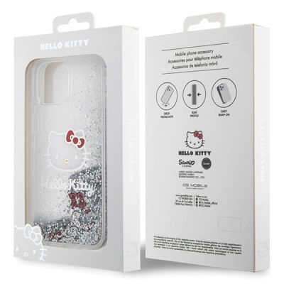 7. Hello Kitty Liquid Glitter Charms Kitty Head case for iPhone 15 - silver