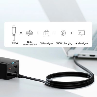 13. Baseus fast charger GaN5 Pro HUB HDMI 2 x USB-C / USB-A / HDMI 4K 30Hz 1.5m black + USB-C cable - USB-C 100W 40Gb/s (USB4) 1m (CCGP110201)