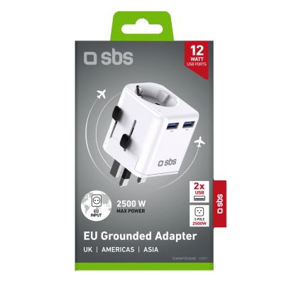 2. SBS universal travel adapter - EU 2xUSB-A - white