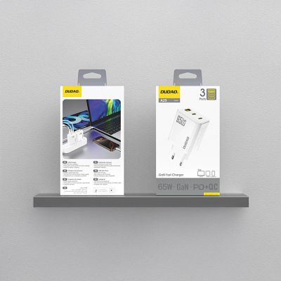 3. Dudao A29 65W GaN Wall Charger 2 x USB-C + 1 x USB-A - White