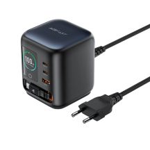 Acefast Z10 GaN 100W 3xUSB Desktop Charger with Retractable USB-C Cable and TFT Display - Black
