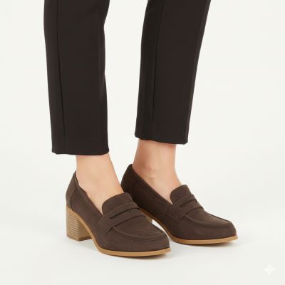 5. Women's suede brown lords heeled shoes M.Daszyński MR2201D-3A