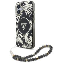 Guess Palm Trees Triangle Pearl Strap MagSafe case for iPhone 16 black
