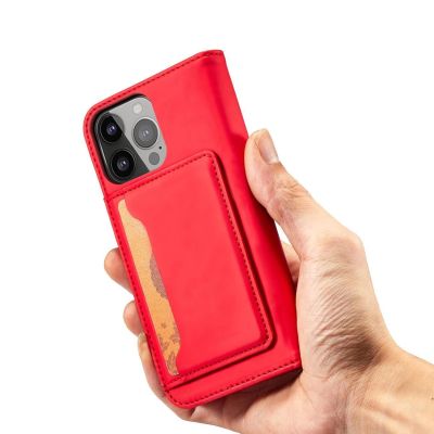 7. Magnet Card Case case for iPhone 14 Pro Max flip cover wallet stand red