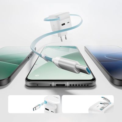 4. Cuktech AD653W 67W GaN 2x USB-C + USB-A Wall Charger with 70cm Retractable USB-C Cable - White