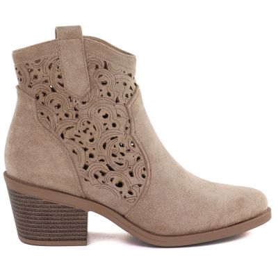 2. Women's suede ankle boots with openwork heel, beige, S.Barski HY61-8012