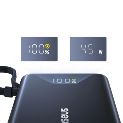 10. Baseus PicoGo 10000mAh 45W Power Bank with Digital Display and Built-in USB-C Cable - Black