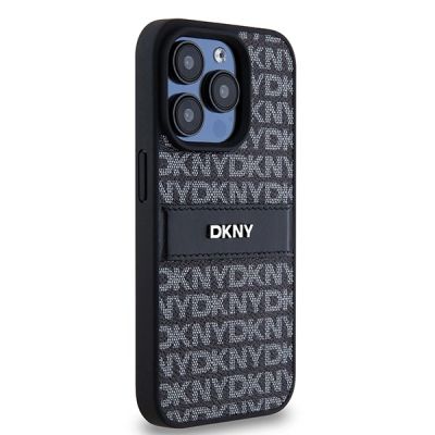 4. DKNY Leather Mono Stripe & Metal Logo case for iPhone 15 Pro - black
