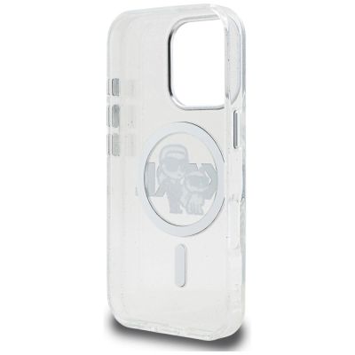 7. Karl Lagerfeld IML Glitter Karl & Choupette Sketch Logo MagSafe Case for iPhone 16 Pro Max - Clear