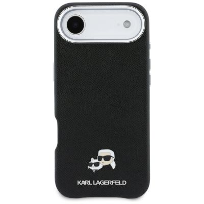 3. Karl Lagerfeld Karl & Choupette Head Pins Saffiano MagSafe Case for iPhone Air - Black