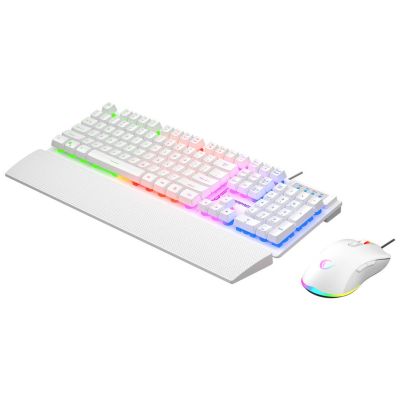 5. RAMPAGE FORTUNA Gaming Set with Keyboard, Mouse Pad and 12800 DPI Mouse, WHT