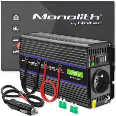 QOLTEC VOLTAGE CONVERTER MONOLITH 1200 MS WAVE | 12V TO 230V | 600/1200W | USB