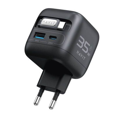 2. Havit UC250 Travel Charger with Extendable Cable (Black)