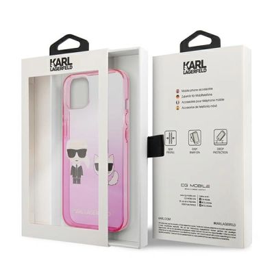 8. Karl Lagerfeld Gradient Ikonik Karl&Choupette Case for iPhone 13 mini - Pink