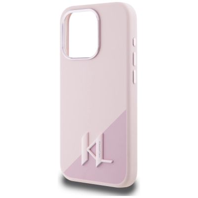 6. Karl Lagerfeld Silicone Shadow Metal Initial MagSafe Case for iPhone 15 Pro Pink