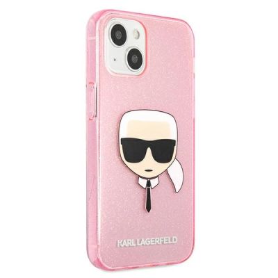 4. Karl Lagerfeld Glitter Karl's Head Case for iPhone 13 mini - Pink