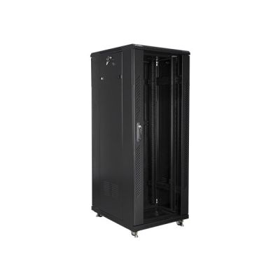 Lanberg FF01-6832-12B single-section lockable cabinet (32U; 19'' / 600mm / 800 mm; floor-standing; full glass; 800 kg; black)