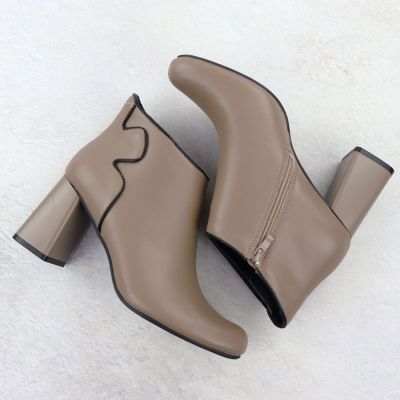 4. Elegant beige leather ankle boots with a block heel Jezzi OLI21-2