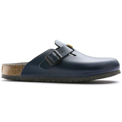 5. Birkenstock Boston ESD Blue women's clogs, natural leather, narrow slippers (0061388)