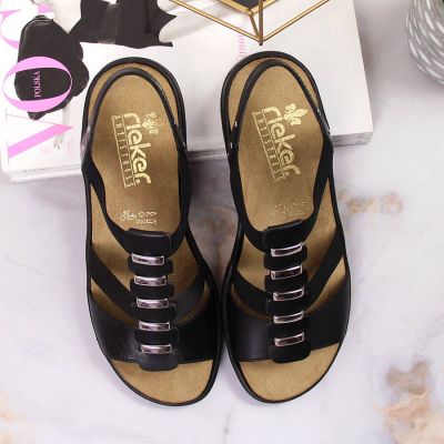 7. Black leather Roman sandals Rieker W 64580
