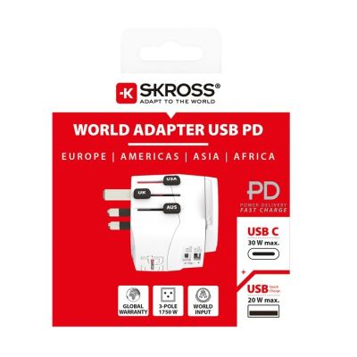4. SKROSS Pro Light USB AC30PD World Adapter, White