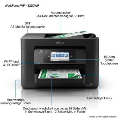 12. Epson WorkForce Pro WF-4825DWF Inkjet A4 4800 x 2400 DPI 25 ppm Wi-Fi
