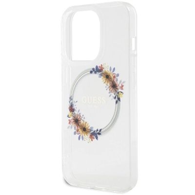 6. Guess IML Flowers Wreatch MagSafe case for iPhone 15 Pro - transparent