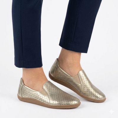 5. Leather openwork barefoot shoes, gold, M.Daszyński OL38-2