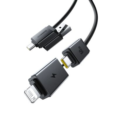 2. Baseus Versatile 60W USB-C to USB-C Cable with USB-A and Lightning Adapters, 1 m – Black