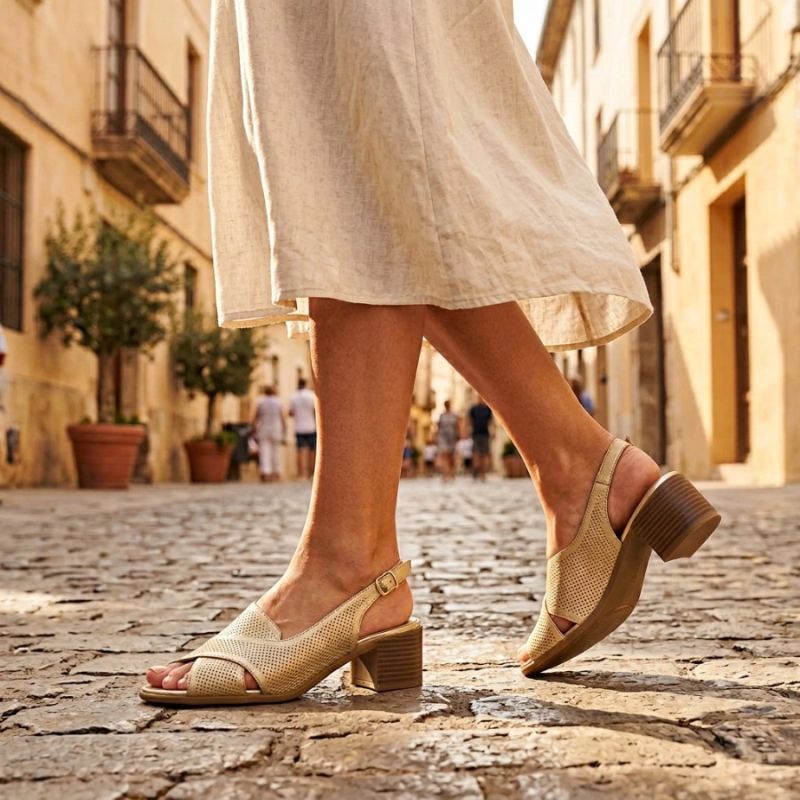 16. Comfortable gold women's sandals with a block heel M.Daszyński SA262-3